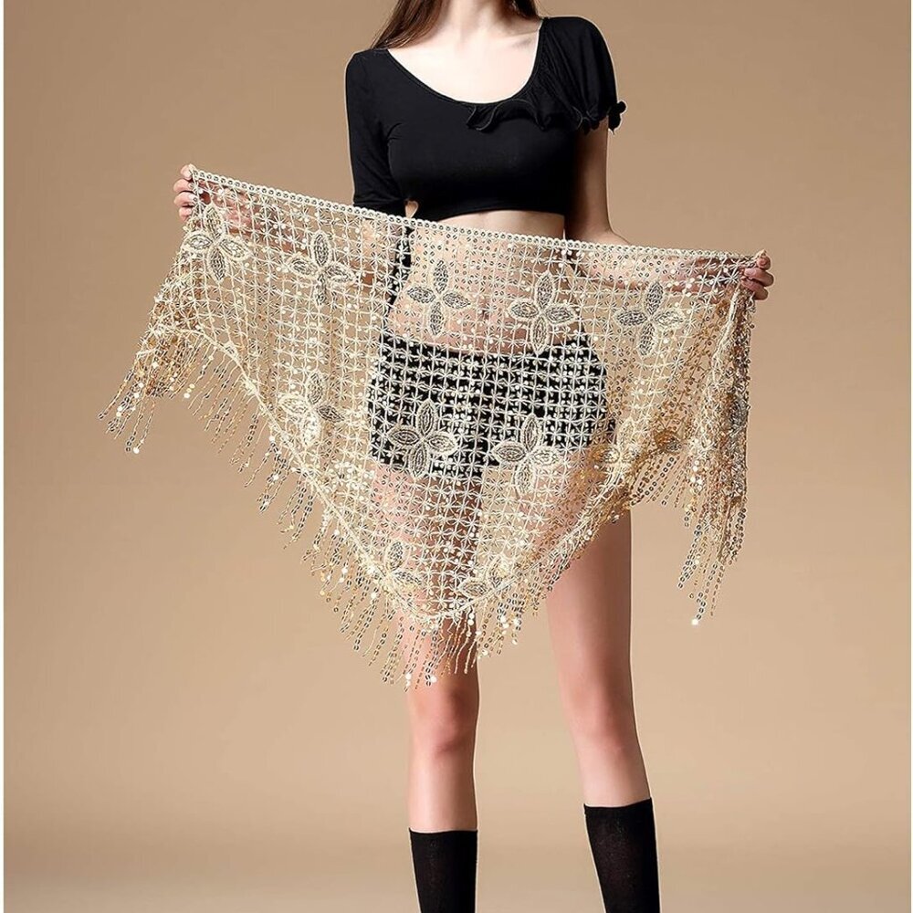 Belly Dance Hip Scarf - Hip Skirt Belly Dancing Belt Triangle Shawl Tassel Belts - Picture 3 of 6